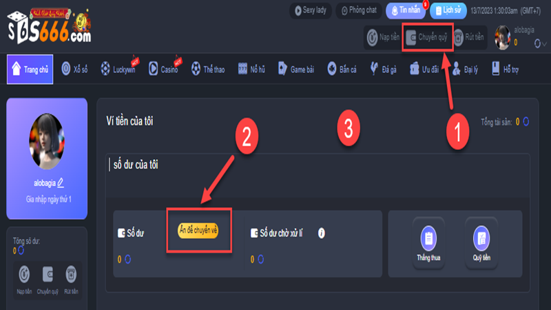 Chuyển quỹ để Rút tiền S666